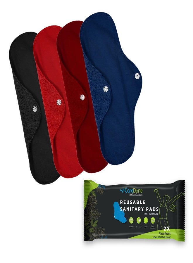 CareDone Reusable Cloth Period Pads For Heavy Flow Leakproof Overnight Protects,Large Sanitary Pads Set With Wings For Women,Washable Cloth Panty Liners Period Pads (Dark Multi Pads4) - Image 1